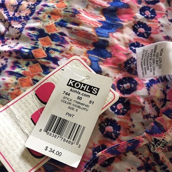 Three Pink Hearts boho sheer multi color blouse S - Picture 8 of 8